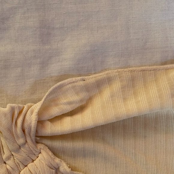Sold! - Cream Ruched Shoulder Deep Sweetheart Neckline Top - Picture 3 of 3